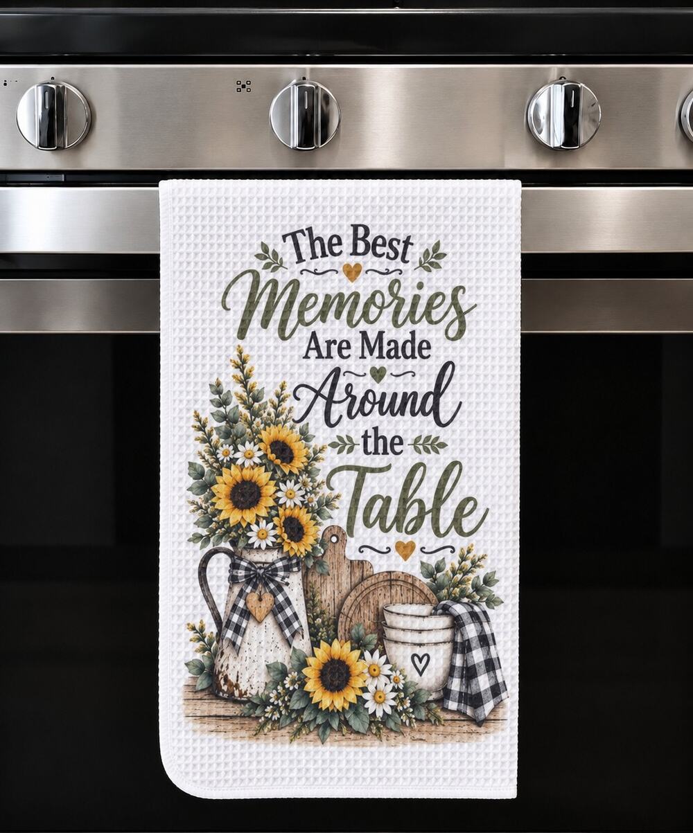 The Best Memories Are Made Around the Table Sunflower Kitchen Towel